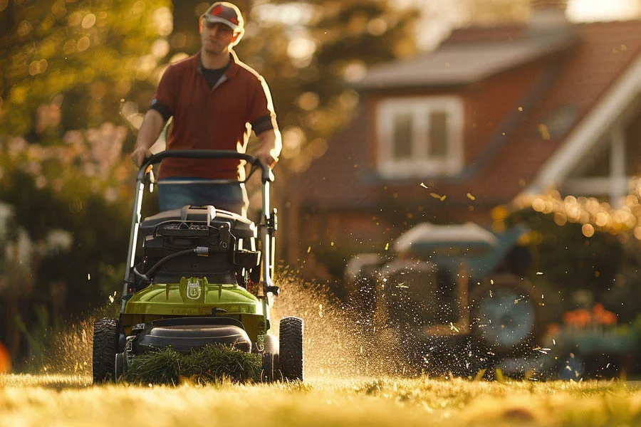 green electric lawn mower